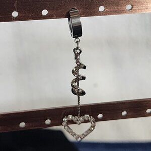 Belly Bling Silver Rhinestone Heart Dangle Chain Clip On Faux Belly Button Ring